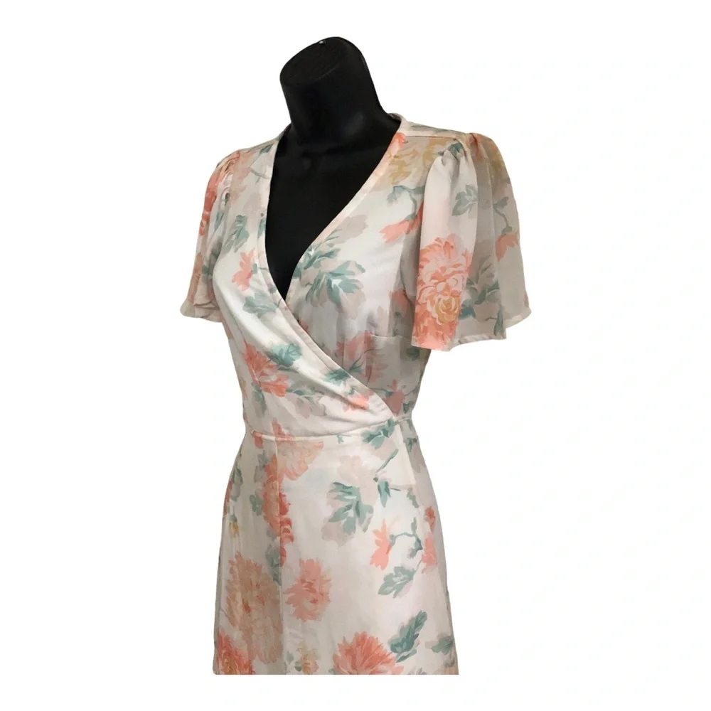 Abercrombie & Fitch white orange floral flutter sleeve wrap dress size small new